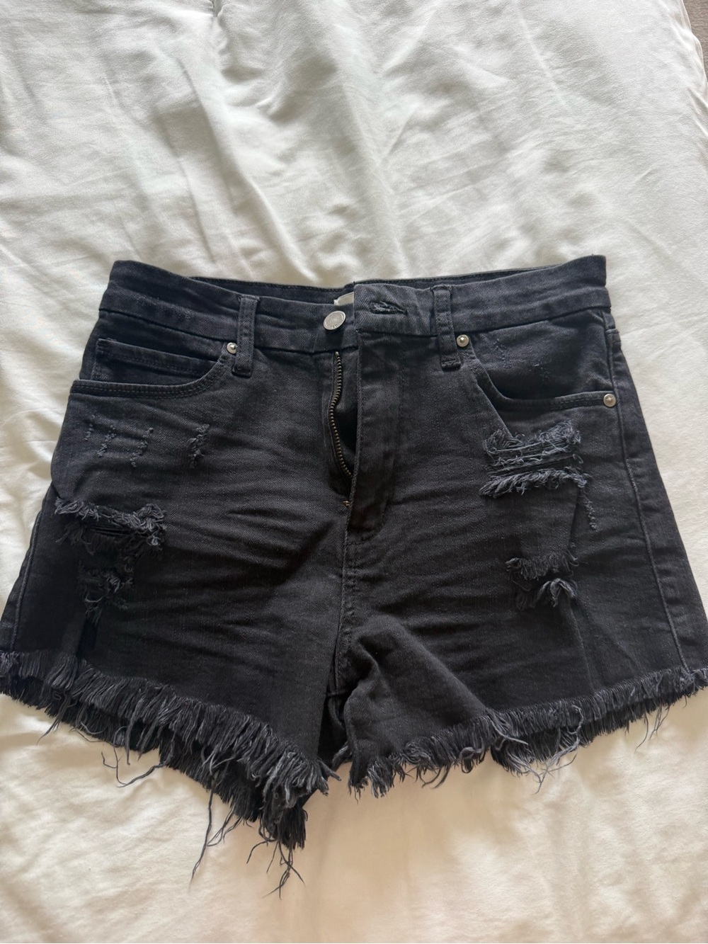 Just Black Frayed Hem Distressed Black Denim Shorts